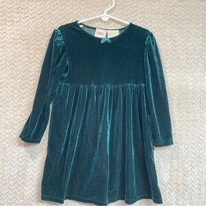 Vintage 90s New Moves Girls Green Velvet Long‎ Sleeve Dress size 4